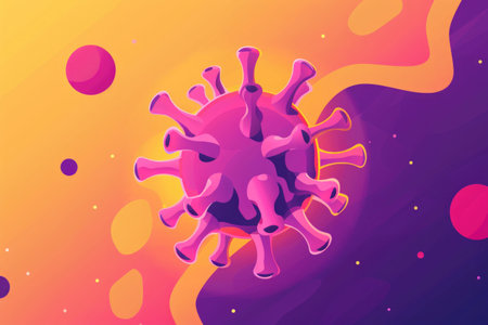 Abstract representation of a colorful virus-like structure with vibrant pink and orange tones against a soft backgroundの素材