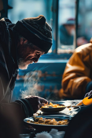 Group of friends dining together at a warm and cozy restaurant with a cinematic atmosphereの素材