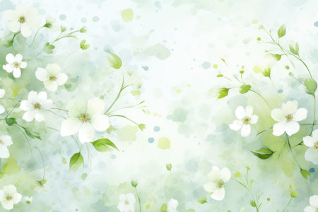 pastel watercolor floral background image with white flowers, in the style of light emerald and whiteの素材