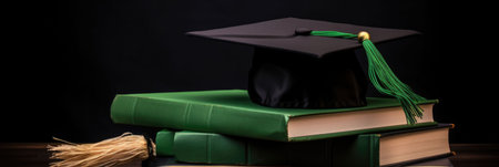 Closeup of vintage books with green covers in soft lightの素材