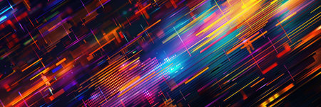 Multicolored neon light patterns blending in a dynamic futuristic style with glowing effectsの素材