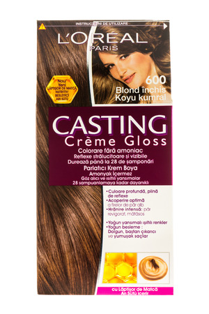 Arad, Romania - July 21, 2012  Box of LOreal Casting Creme Gloss  Studio shot, isolated on white background のeditorial素材