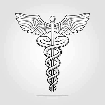 Caduceus symbol illustration drawn in vintage woodcut style vectorのイラスト素材