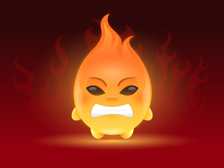 Cute little angry fireball cartoon mascot character illustrationのイラスト素材