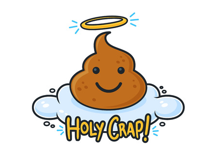 Poop cartoon character on cloud in heaven with Holy Crap text vector illustrationのイラスト素材