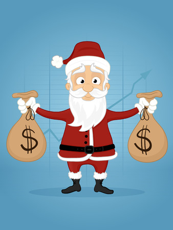 Happy santa claus holding dollar money bags vector cartoon illustrationのイラスト素材
