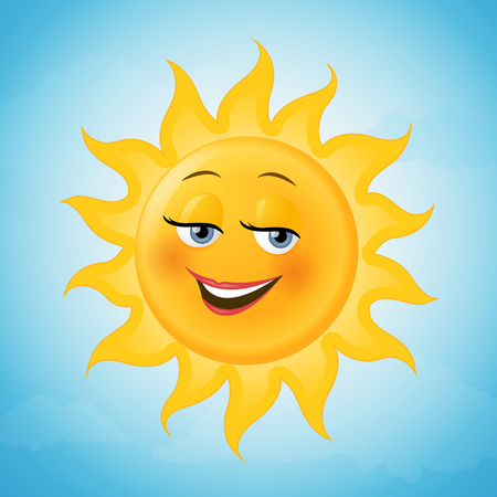 Happy female sun cartoon character vector illustrationのイラスト素材