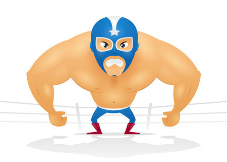 Angry masked wrestler cartoon illustrationのイラスト素材