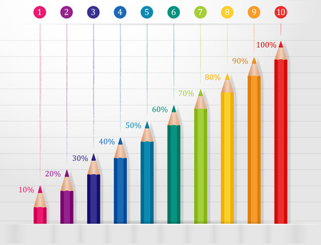 Infographics pencils in different colors with percentagesのイラスト素材