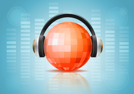 Disco ball with headphones on backgroundのイラスト素材