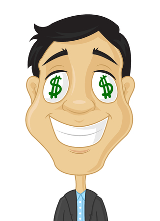 Businessman with dollars in eyes vector cartoon illustrationのイラスト素材