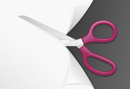 Scissors cut paper on a black and white background. Vector illustration.のイラスト素材