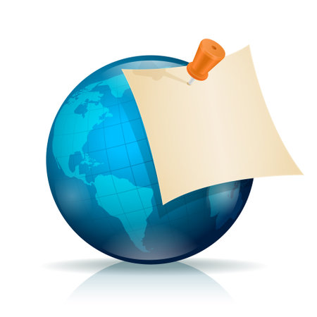 Globe with paper note on a white background. Vector illustration.のイラスト素材