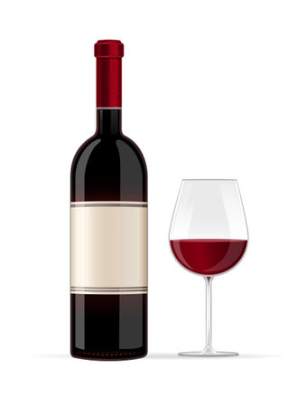 Wine bottle and glass on a white background. Vector illustration.のイラスト素材