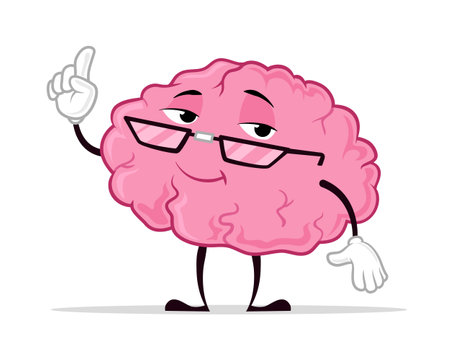 Brain cartoon character mascot  with glasses. Vector illustration on a white background.のイラスト素材