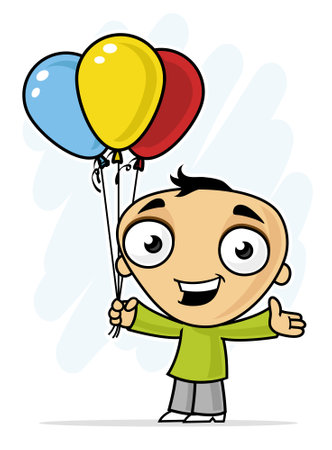 Cute cartoon boy with balloons. Vector illustration in a flat style.のイラスト素材