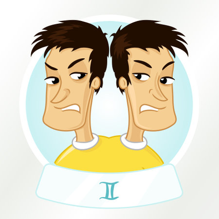 Funny Gemini zodiac sign vector cartoon illustrationのイラスト素材