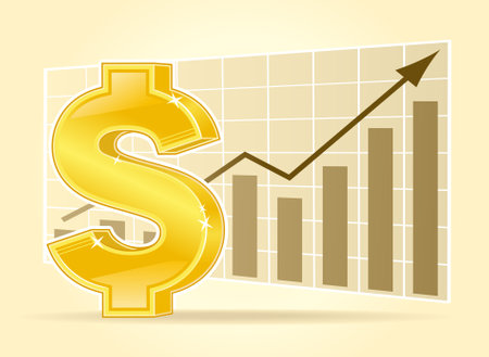 Financial growth concept with golden dollar sign and chart. Vector illustration.のイラスト素材