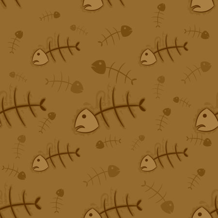Seamless pattern with fish bones. Vector illustration. Brown background.のイラスト素材