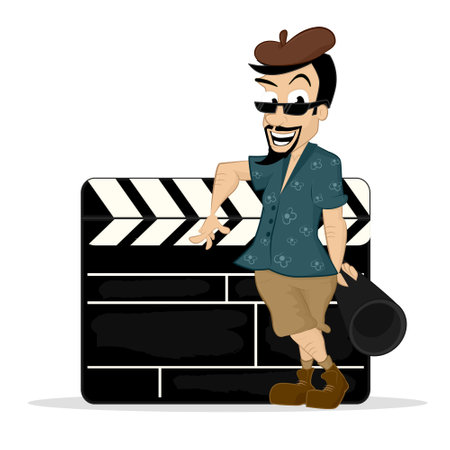 Film director with a big clapper board vector cartoon illustrationのイラスト素材