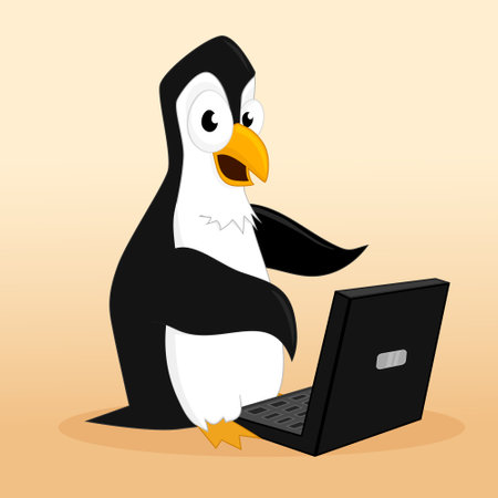 Cute penguin with laptop. Vector illustration eps 10.のイラスト素材