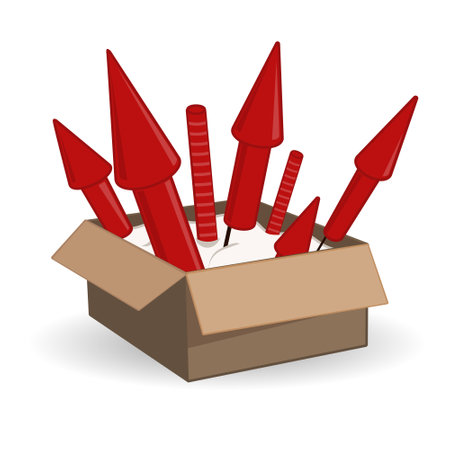 Fireworks rockets in a box vector cartoon illustration