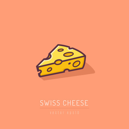 Swiss cheese flat icon. Vector illustration of a piece of cheese.のイラスト素材