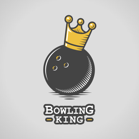Bowling king. Bowling club logo design template. Bowling ball with crown. Vector illustrationのイラスト素材