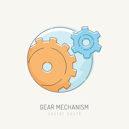 Gears and cogs line icon. Vector illustration, flat design.のイラスト素材