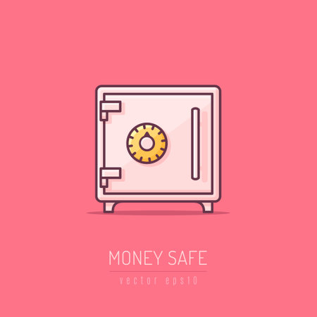 Money safe flat line icon. Vector illustration of a bank safe.のイラスト素材