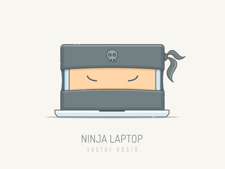 Ninja kaptop cartoon characterのイラスト素材