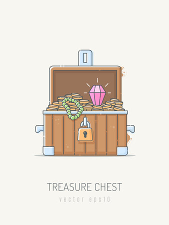Treasure chest with gold coins  and diamond. Vector illustrationのイラスト素材