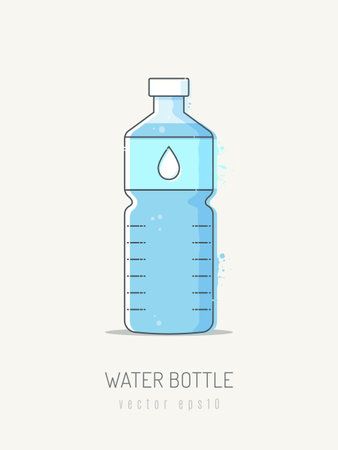 Water bottle with water drops. Vector illustration in flat linear style.のイラスト素材