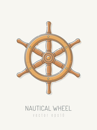 Steering wheel. Nautical emblem. Vector illustration in linear styleのイラスト素材