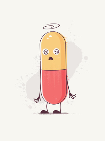 Medicine pill cartoon character feeling dizzy, having drug side effects vector illustrationのイラスト素材