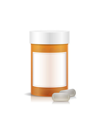 Illustration of a pill bottle with a blank label on a white backgroundのイラスト素材