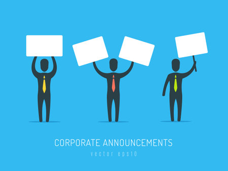 Group of business people silhouettes protesting holding blank signs. Vector illustration in flat styleのイラスト素材