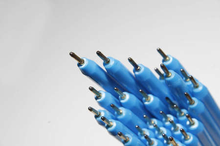 image of blue biro pens against white backgroundの写真素材