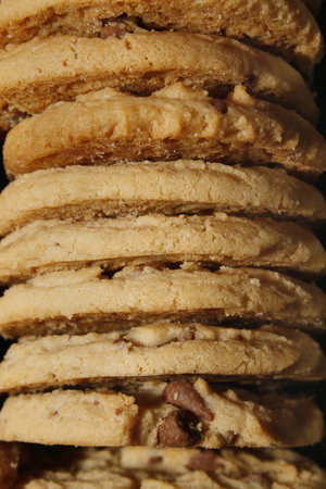 close up image of chocolate chip cookiesの写真素材