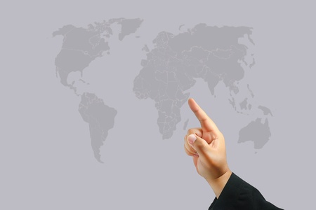 Business hand touch world mapの写真素材