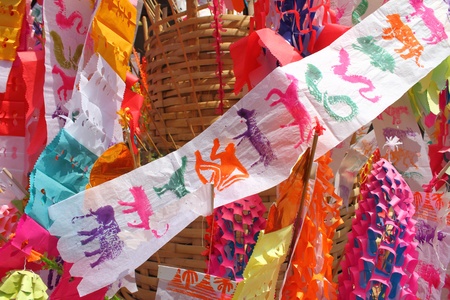 Many Color paper flag in temple of Thailand,For Buddha worshipの写真素材