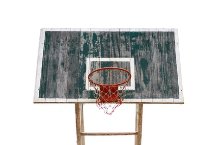 Old wooden basketball hoop on white background