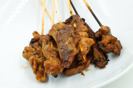 Close-up of grilled pork : Thai street food local marketの写真素材