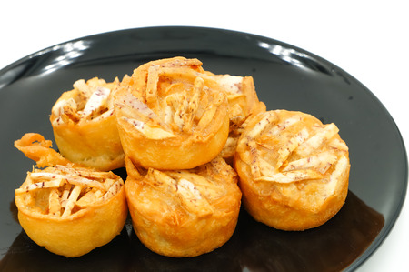 Close up bread, fried taro on dishの写真素材