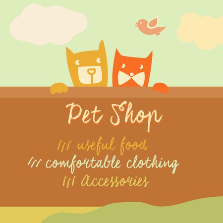 Vector banner with space for text. Pets. Cartoon illustration.のイラスト素材
