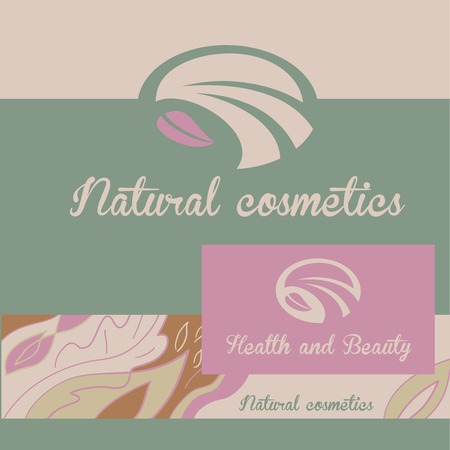 Vector logo natural cosmetics. Banner and badge. The color background pattern with vegetative elements.のイラスト素材