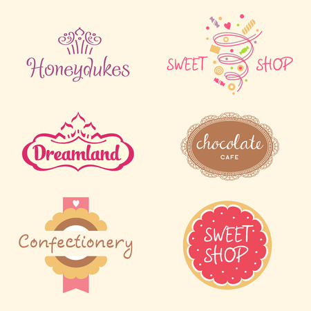 Set of icon templates for confectionery, bakery. Candy store. Candy and cookies. Bright, festive style.のイラスト素材