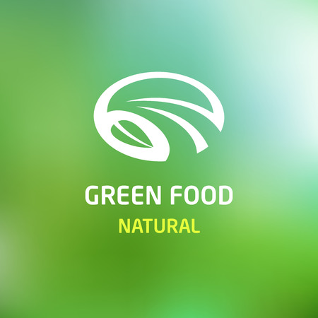 Pattern vector logo with the image field, road and leaf. Green food. Blurred background. Green and white.のイラスト素材