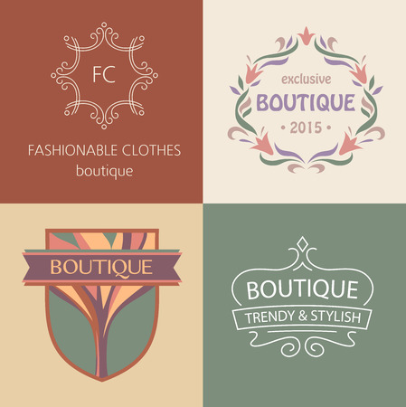 Set of vector logos for boutique clothing, shoes and accessories, interior and furniture. Trendy and stylish. Vintage. The premium segment.のイラスト素材