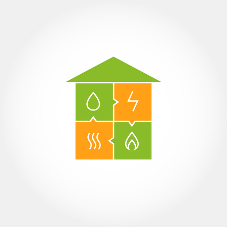 Vector logo for a construction company.  Eco-friendly house. Natural resources and energy icons.のイラスト素材